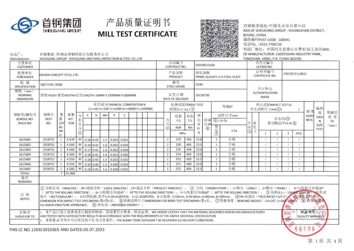 mill certificate mtc