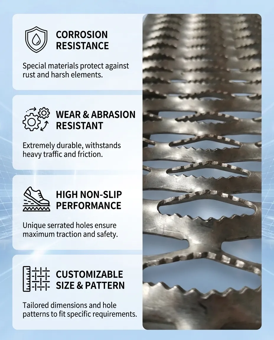 Safety grating technical advantages including corrosion resistance wear resistance high non-slip performance and customizable size